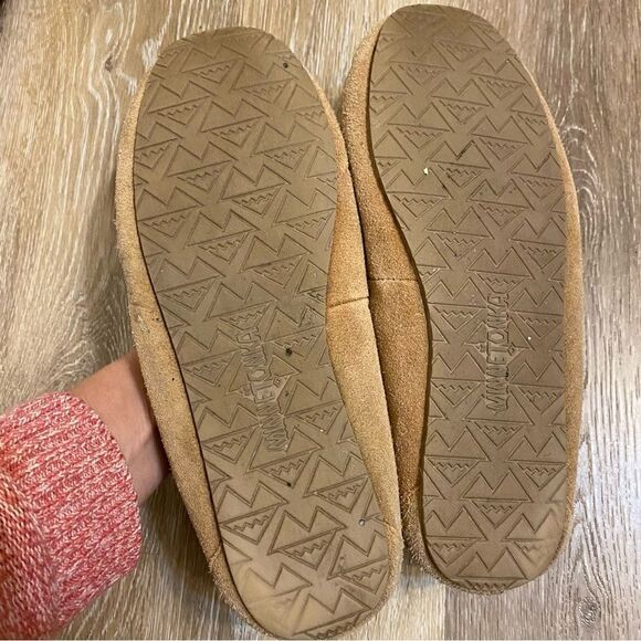 MINNETONKA CALLY TAN LEATHER SUEDE SLIPPERS 4036-size 10 - Picture 5 of 10